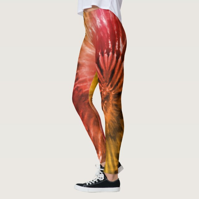 Red & Orange Psychedelic Starburst Tie Dye Leggings (Vänster)
