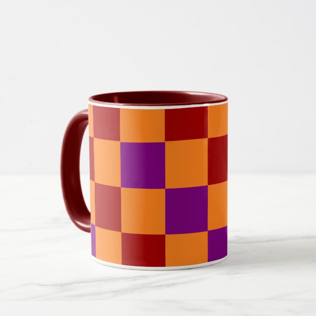 Red Orange Purple Checkered Pattern Design  Mugg (Framsida vänster)