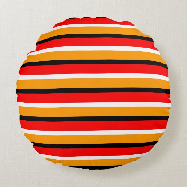 Red Orange Rand Mönster Design Rund Kudde (Framsidan)