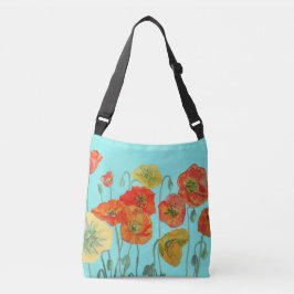 Red Orange Shabby Poppy Crossbody Bag Aqua Blommig Axelväska