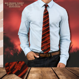 Red Orange Sunset Novelty Stripe Neck Tie Slips
