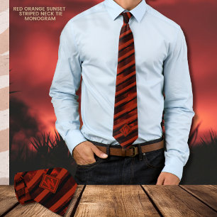 Red Orange Sunset Novelty Stripe Neck Tie Slips