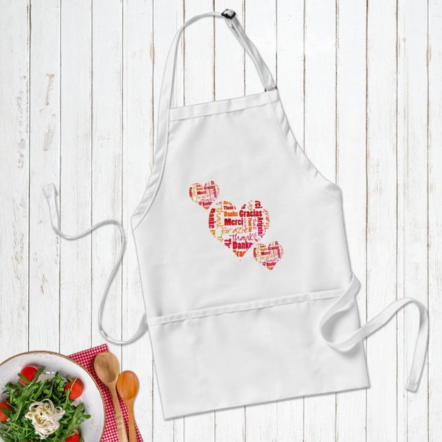 Red & Orange Tack Cloud Hearts Förkläde (Keep clean with a three heart multilingual word collage apron design. Check it out on all 3 colors.)