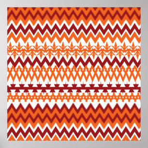 Red Orange Tribal Mönster Aztec Chevron Zigzags Poster