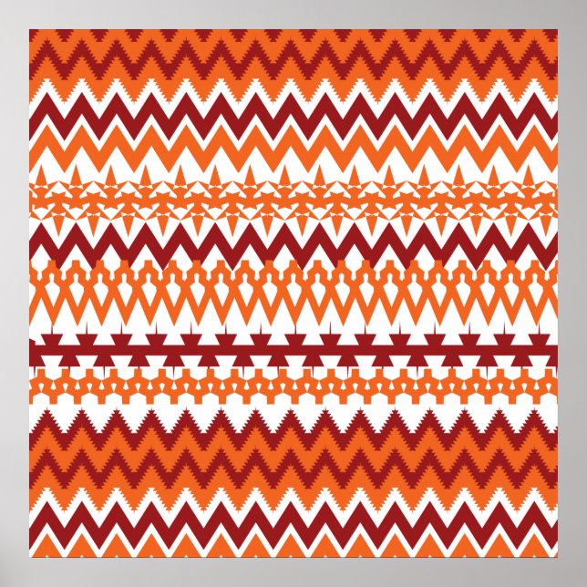 Red Orange Tribal Mönster Aztec Chevron Zigzags Poster (Framsidan)