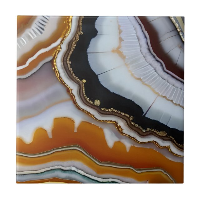 Red Orange White Black Blue Guld Agate Geode Kakelplatta (Framsidan)