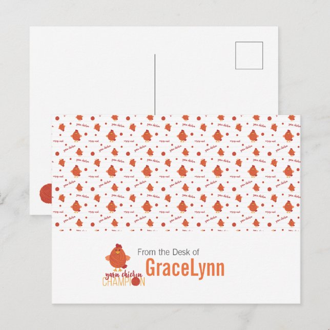 Red & Orange Yarn Chicken Champion vycard Vykort (Fram/baksida)