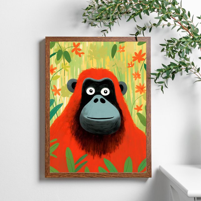 Red Orangutan Jungle Scene Kids Art Poster (Skapare uppladdad)