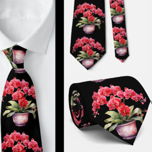 Red Orchid Flowers Neck Tie Slips