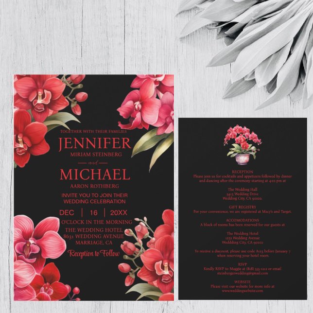 Red Orchids alla på ett bröllop Inbjudningar (Skapare uppladdad)