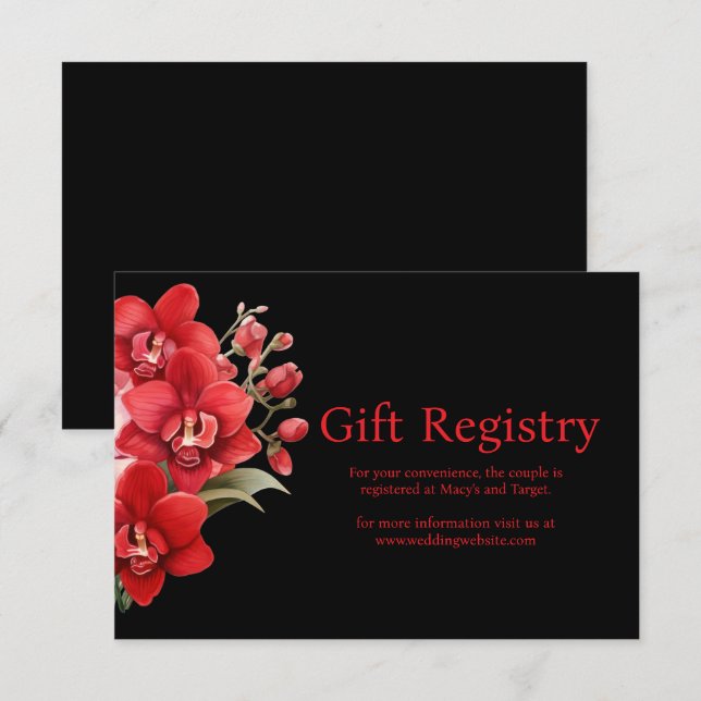 Red Orchids Bröllop-registreringskort för djurutry Tilläggskort (Fram/baksida)