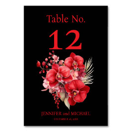Red Orchids Watercolor Bröllop Bordsnummer