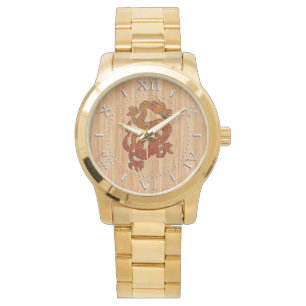 Red Oriental Dragon on Bamboo stil Dial Armbandsur