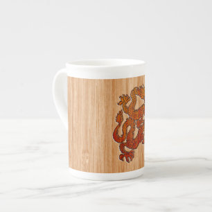 Red Oriental Dragon på Bamboo stil Benporslin Mugg