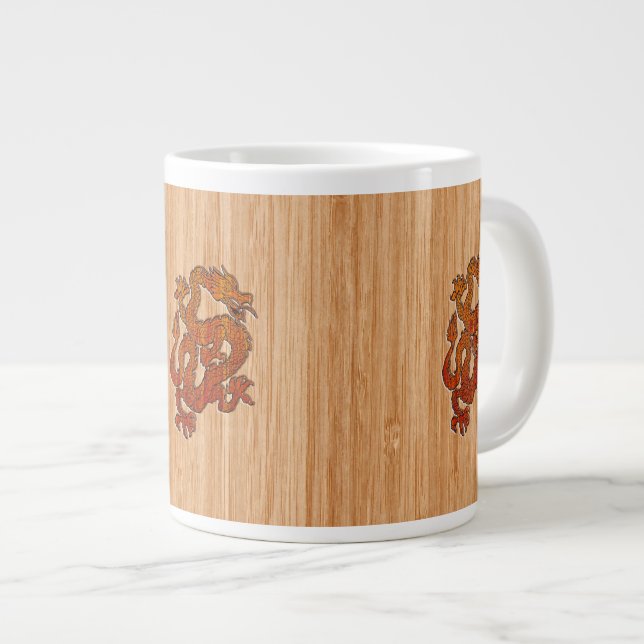 Red Oriental Dragon på Bamboo stil Jumbo Mugg (Framsida höger)