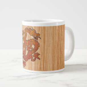 Red Oriental Dragon på Bamboo stil Jumbo Mugg