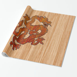 Red Oriental Dragon på Bamboo stil Presentpapper