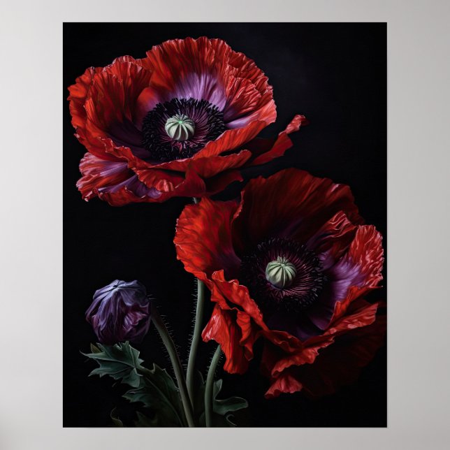 Red Oriental Poppy Flowers Art Skriv ut Poster (Framsidan)