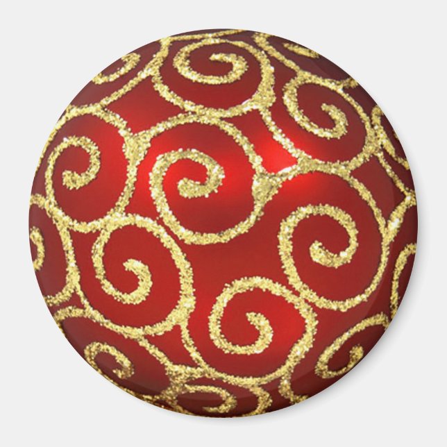 Red Ornament med Guld Swirls Magnet (Framsidan)