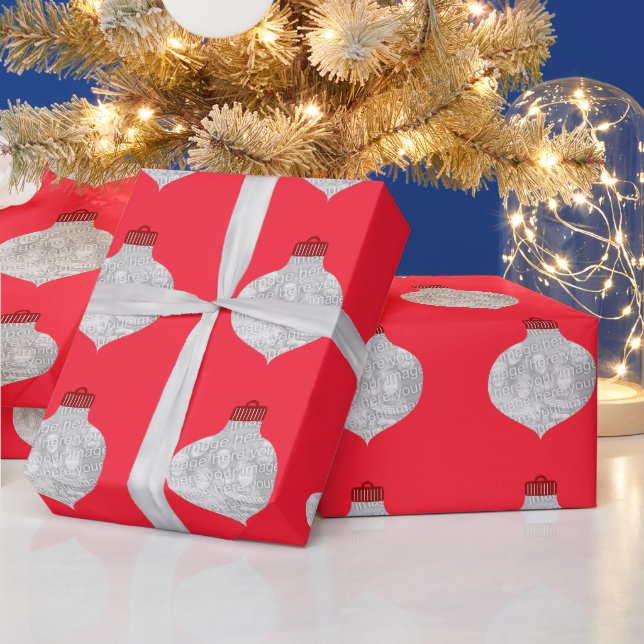 Red Ornament Photo Template Presentpapper (Helgdagar)