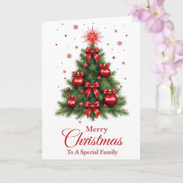 Red Ornament Tree Christmas Card – Family Kort