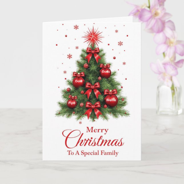 Red Ornament Tree Christmas Card – Family Kort (Orkide)