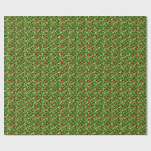 Red Ornaments & Evergreen Holiday Wrapping Paper Presentpapper (Platt)