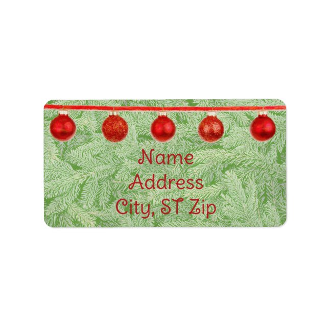 Red Ornaments Green Tree Personal Address Label Adressetikett (Framsidan)