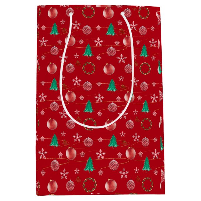 Red Ornaments & Watercolor Pines Christmas  (Framsidan)