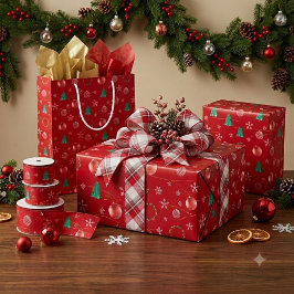 Red Ornaments & Watercolor Pines Christmas Presentpapper