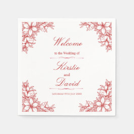 Red Ornate Blommigt Bröllop Pappersservett