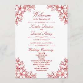 Red Ornate Blommigt Bröllop Program