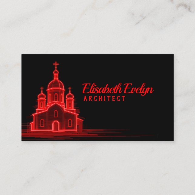 Red Orthodox Church Sketch on Black Background Visitkort (Framsida)