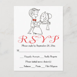Red OSA Bride & Groom Black and White Bröllop Inbjudan Vykort