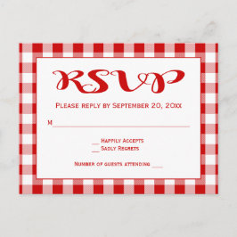 Red OSA Gingham PChecks Bröllop Inbjudan Vykort