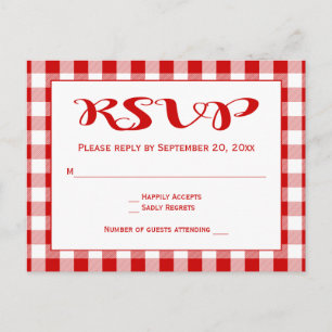 Red OSA Gingham PChecks Bröllop Inbjudan Vykort