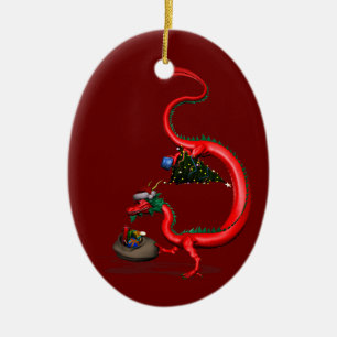 Red Östra Dragon Julgransprydnad Keramik