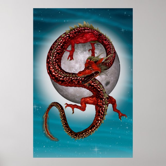 Red Östra Dragon - Mythical Fantasy Creature Poster (Framsidan)