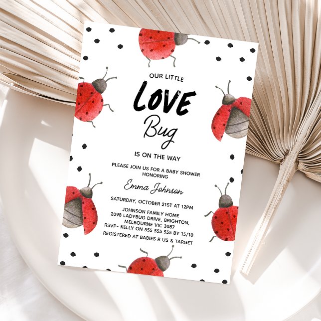 Red our Little Kärlek Kryp Ladybug Baby Shower Inbjudningar (Red Ladybug Baby Shower Invitation, Our Little Love Bug Baby Shower Invite, Lady Bug Baby Shower)