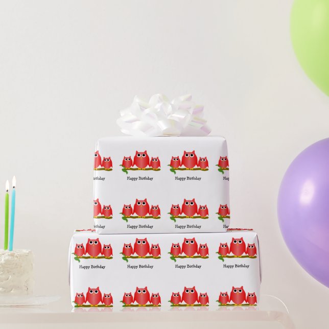 Red Owls Design Birthday Gift Presentpapper (Festgåvor)