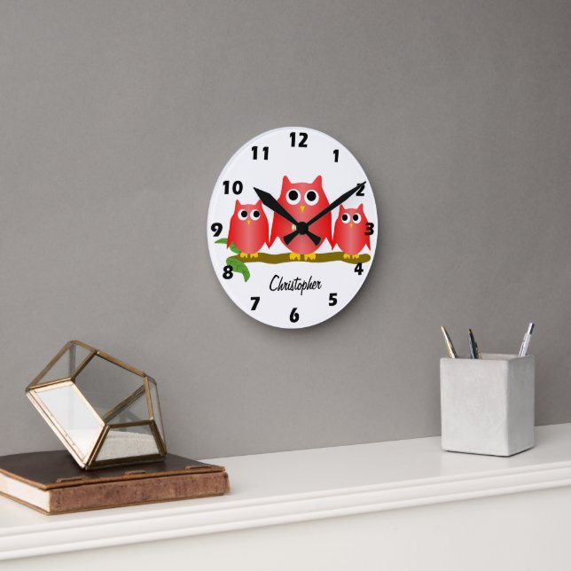 Red Owls Design Personalised Rund Klocka (Kontor)