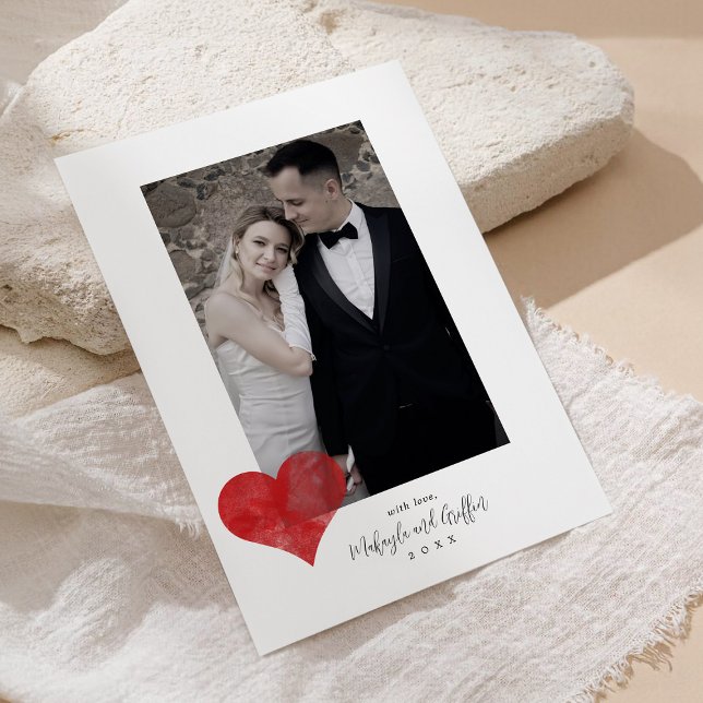 Red Painterly Heart Bröllop Photo Tack Julkort (Skapare uppladdad)