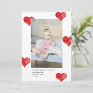 Red Painterly Hearts Modern Valentine Day Photo Julkort