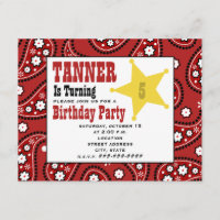 Red Paisley Bandana Kids Cowboy Birthday Inbjudan