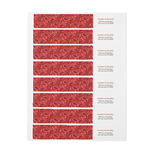 Red Paisley Bandana Print Wraparound Address Label Etikettband