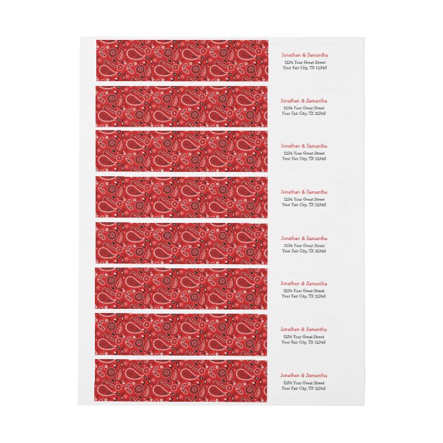 Red Paisley Bandana Print Wraparound Address Label Etikettband (Ark)
