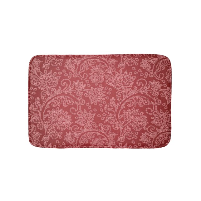Red Paisley Damask Designer Blommigt Classic Badrumsmatta (Framsidan)