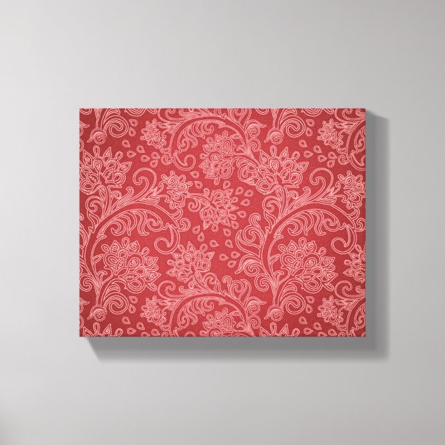 Red Paisley Damask Designer Blommigt Classic Canvastryck (Framsida)