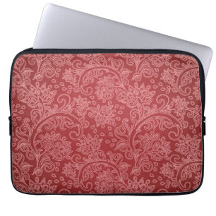 Red Paisley Damask Designer Blommigt Classic Laptop Fodral