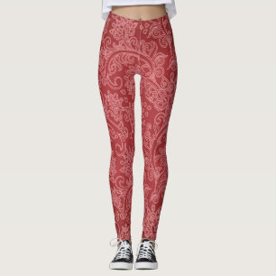 Red Paisley Damask Designer Blommigt Classic Leggings